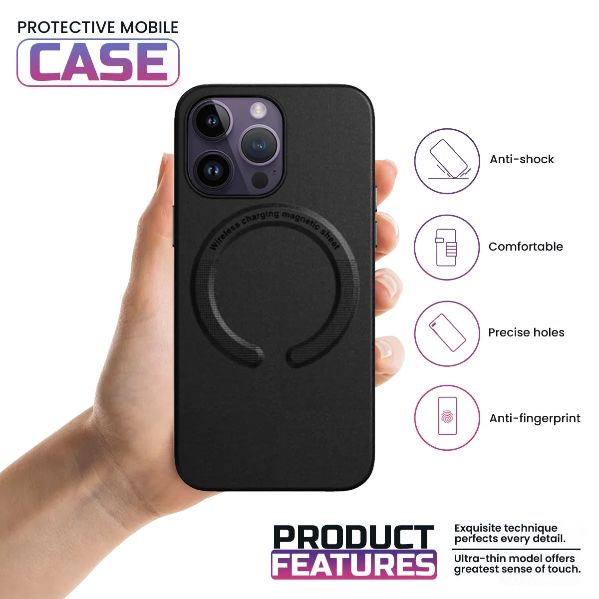 iPhone Leather Magsafe Case - Black iPhone 12 Pro Max