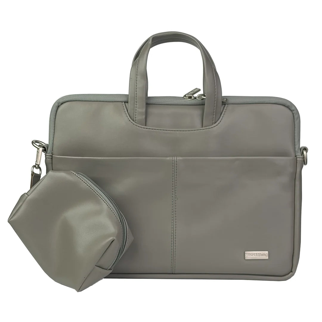 Spacething Helios Leather Laptop Bag With Free Tech Organiser Pouch | 13-14" Inches - Grey