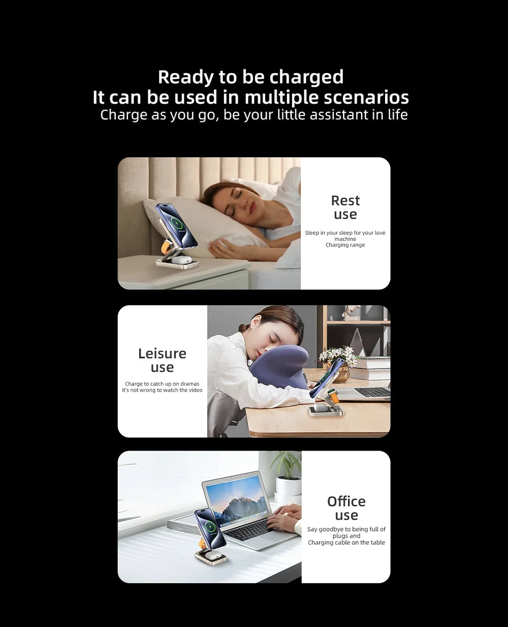 3-In-1Foldable Qi2-Certified Magsafe-Compatible Wireless Charger ( Titanium Grey )