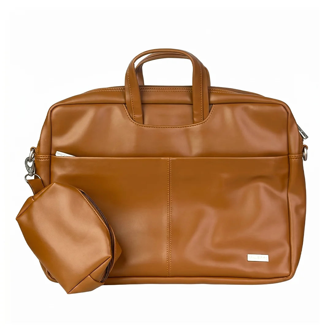 Spacething Helios Leather Laptop Bag With Free Tech Organiser Pouch | 13-14" Inches - Tan Brown