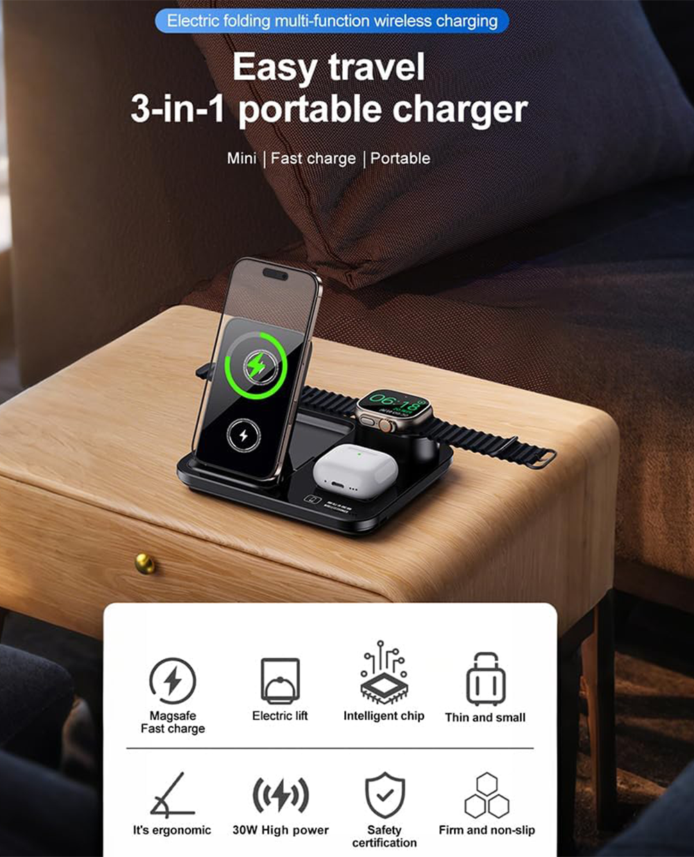 3-in-1 Wireless Charging Station with Touch Buttons