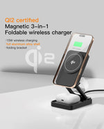 3-In-1Foldable Qi2-Certified Magsafe-Compatible Wireless Charger ( Titanium Grey )