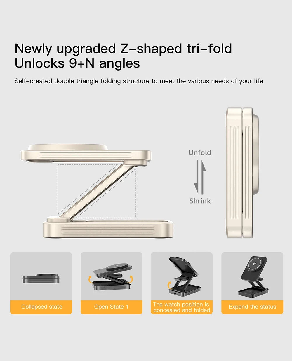 3-In-1Foldable Qi2-Certified Magsafe-Compatible Wireless Charger ( Titanium Grey )