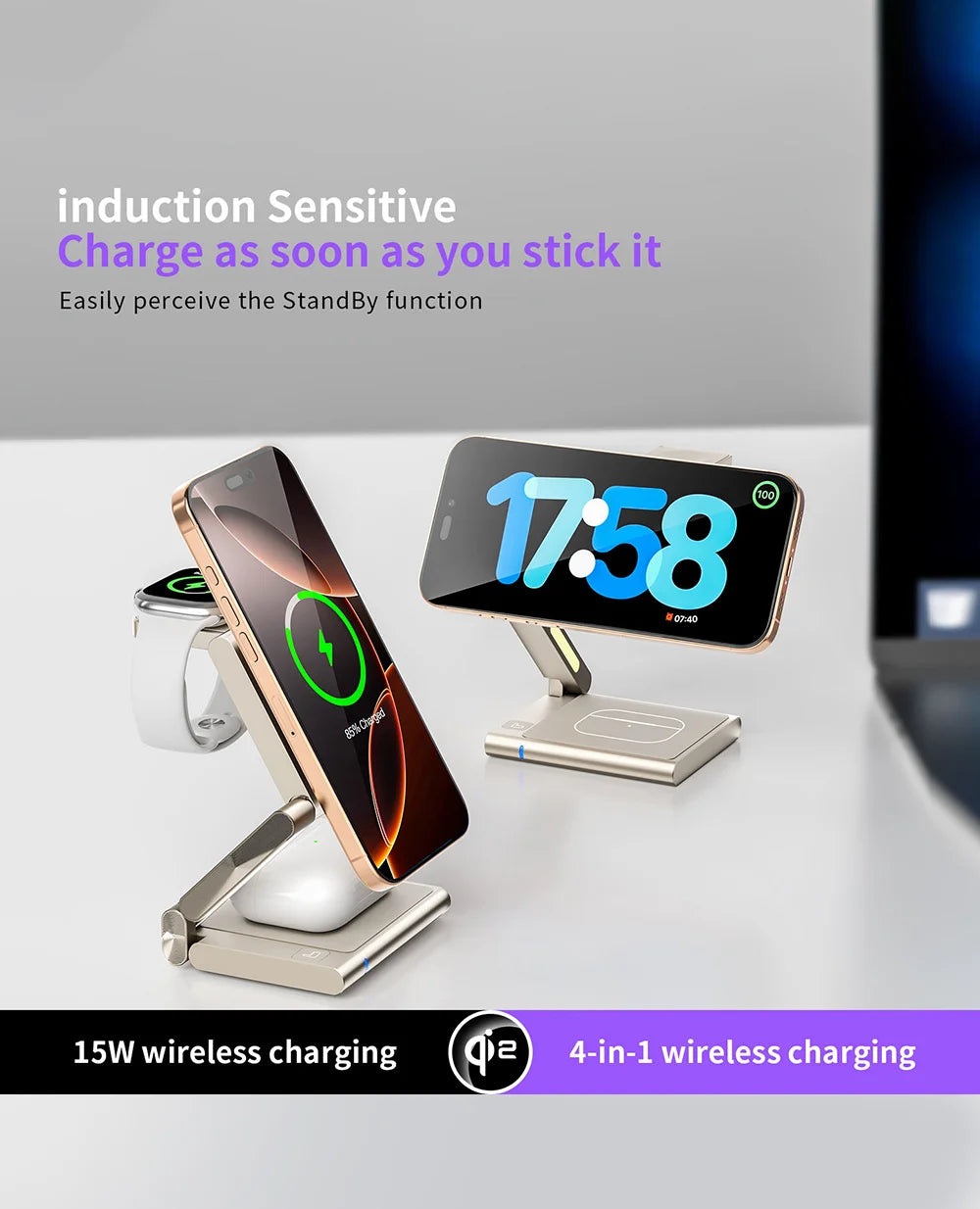 4-In-1Foldable Qi2-Certified Magsafe-Compatible Wireless Charger ( Titanium Black )