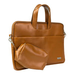 Spacething Helios Leather Laptop Bag With Free Tech Organiser Pouch | 13-14" Inches - Tan Brown