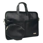 Spacething Helios Leather Laptop Bag With Free Tech Organiser Pouch | 15-16" Inches - Black