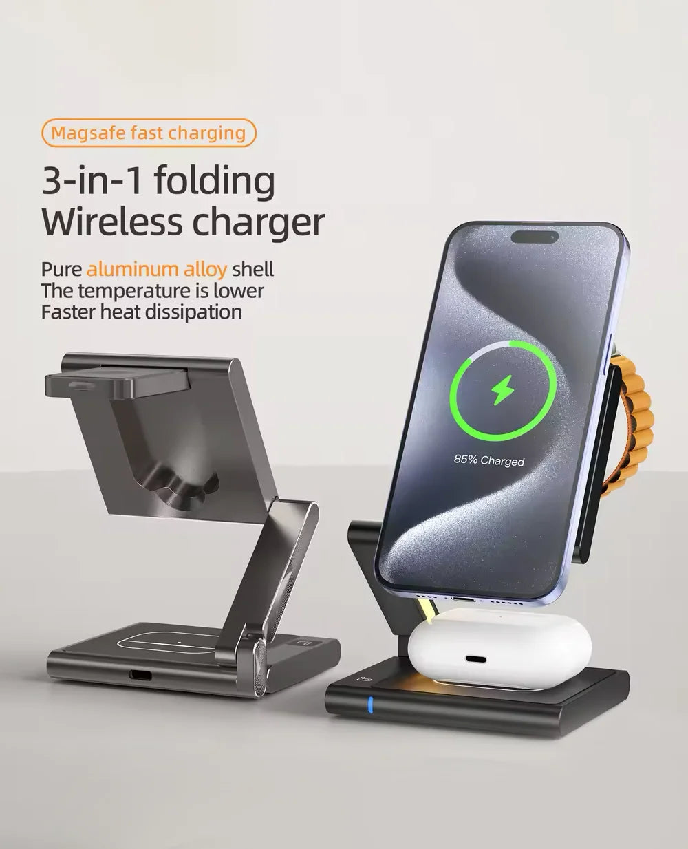 4-In-1Foldable Qi2-Certified Magsafe-Compatible Wireless Charger ( Titanium Black )