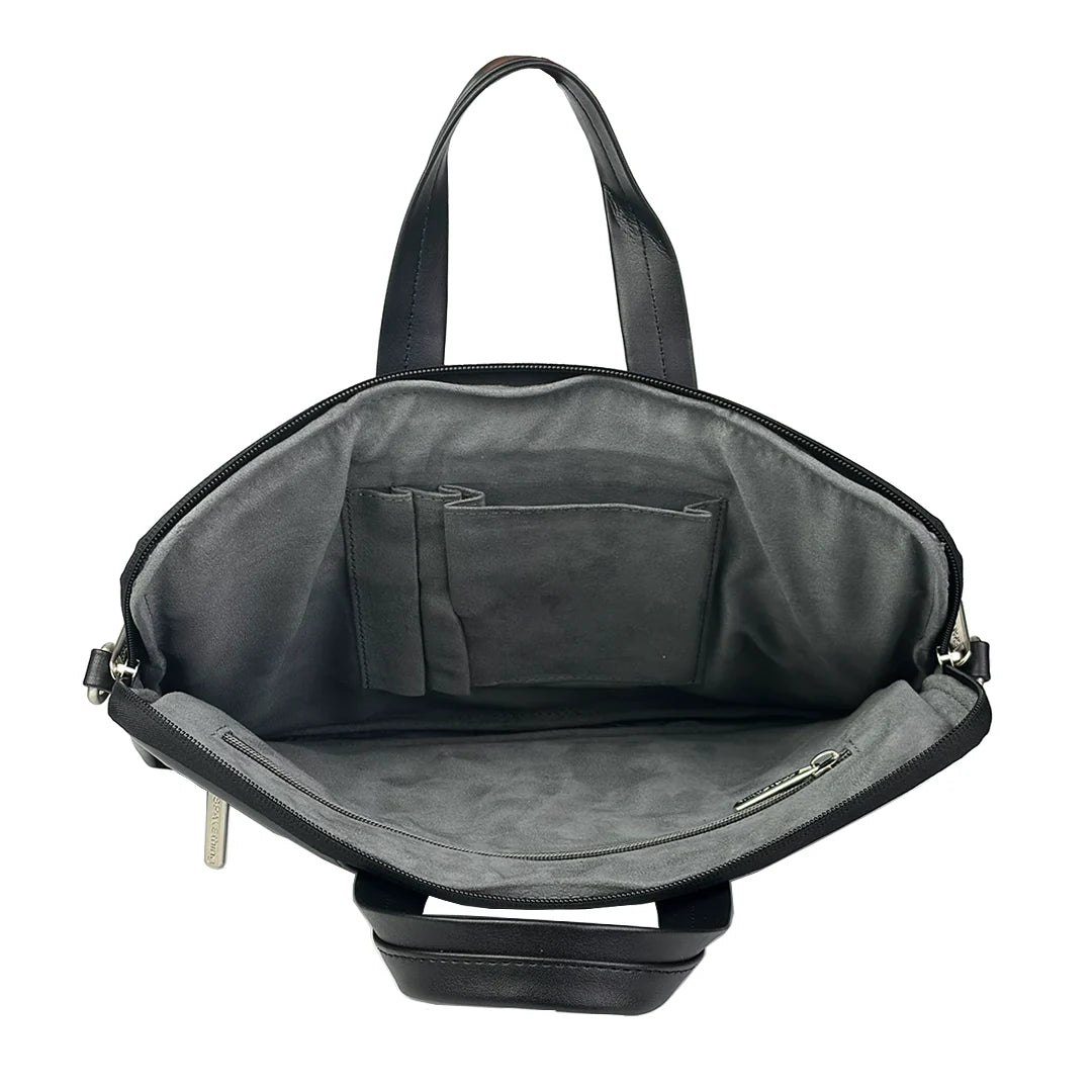 Spacething Helios Leather Laptop Bag With Free Tech Organiser Pouch | 15-16" Inches - Black