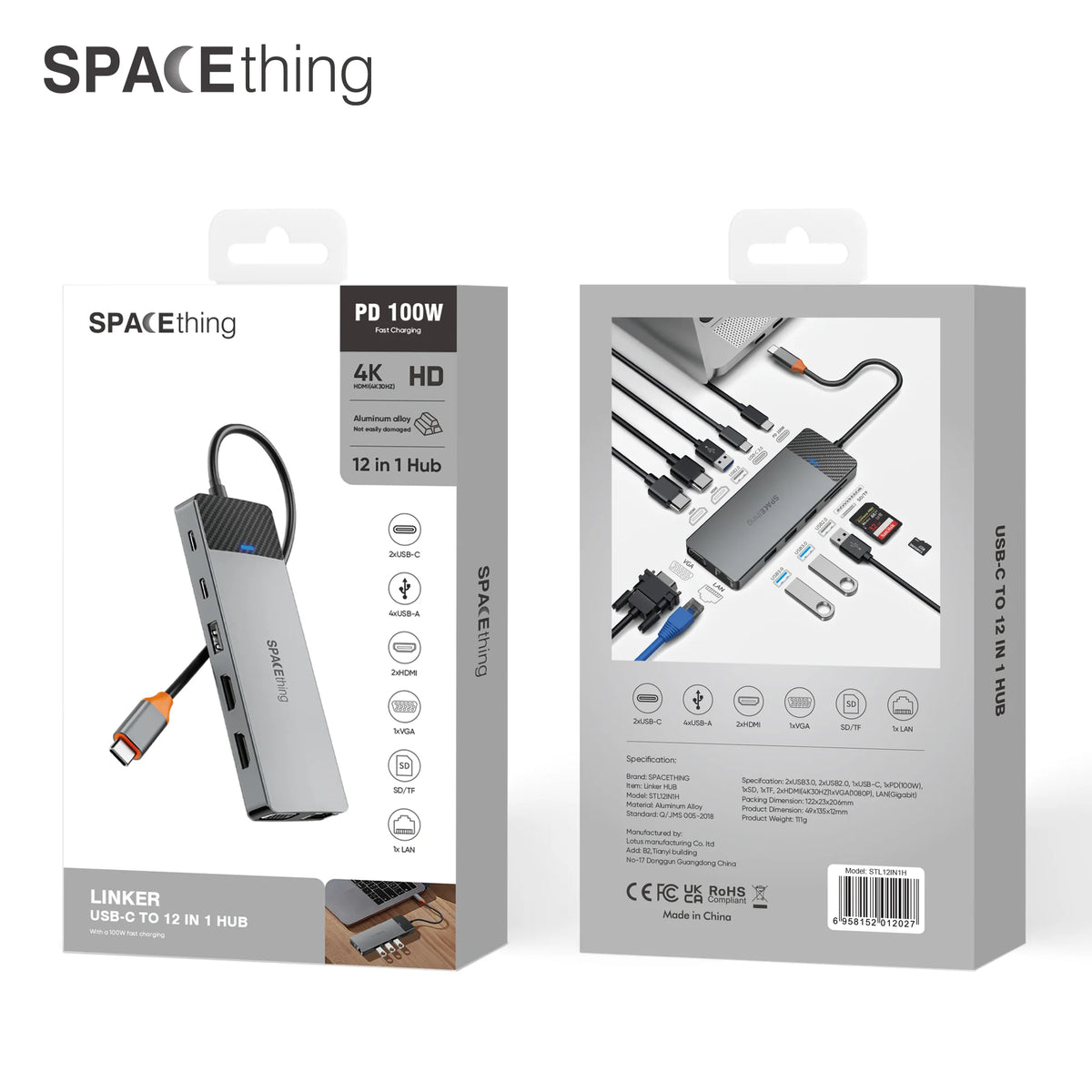 Spacething Linker 12-in-1 USB-C Hub – Grey