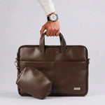 Spacething Helios Leather Laptop Bag With Free Tech Organiser Pouch | 13-14" Inches - Brown