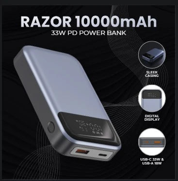 Spacething Razor 10000MAH PD/PPS 33W Power Bank- Grey