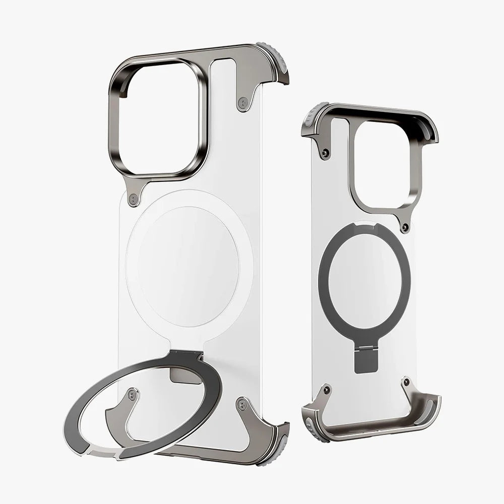 Transparent Frameless Armoured Case with Kickstand - Gray iPhone 15 Pro