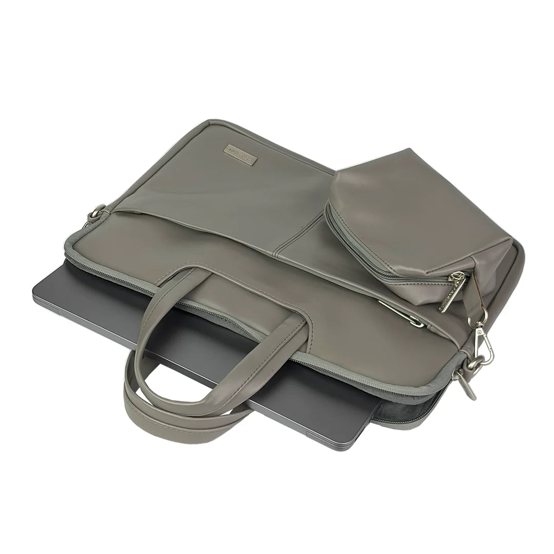 Spacething Helios Leather Laptop Bag With Free Tech Organiser Pouch | 13-14" Inches - Grey