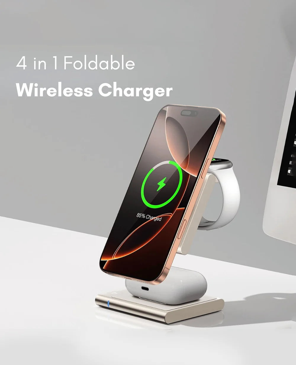 4-In-1Foldable Qi2-Certified Magsafe-Compatible Wireless Charger ( Titanium Black )