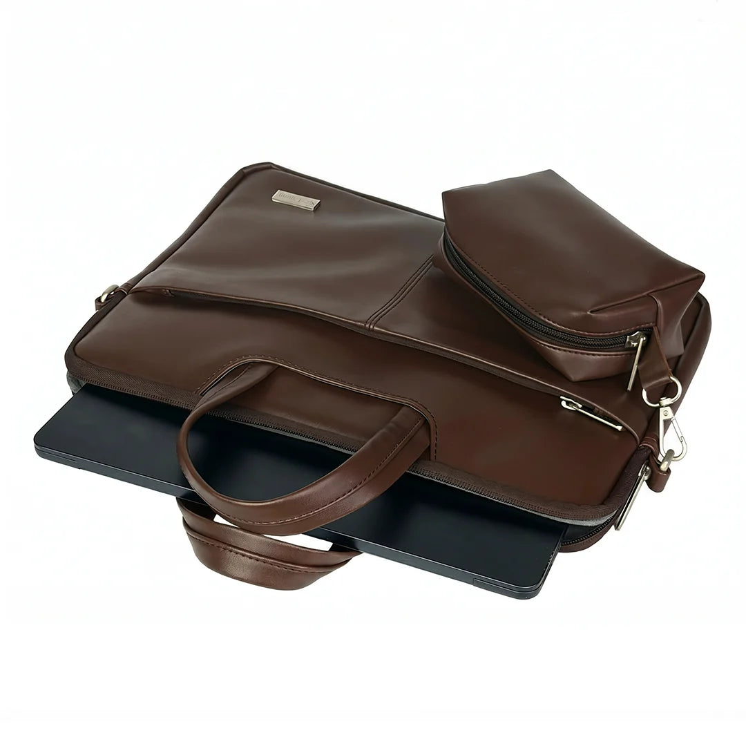 Spacething Helios Leather Laptop Bag With Free Tech Organiser Pouch | 13-14" Inches - Brown
