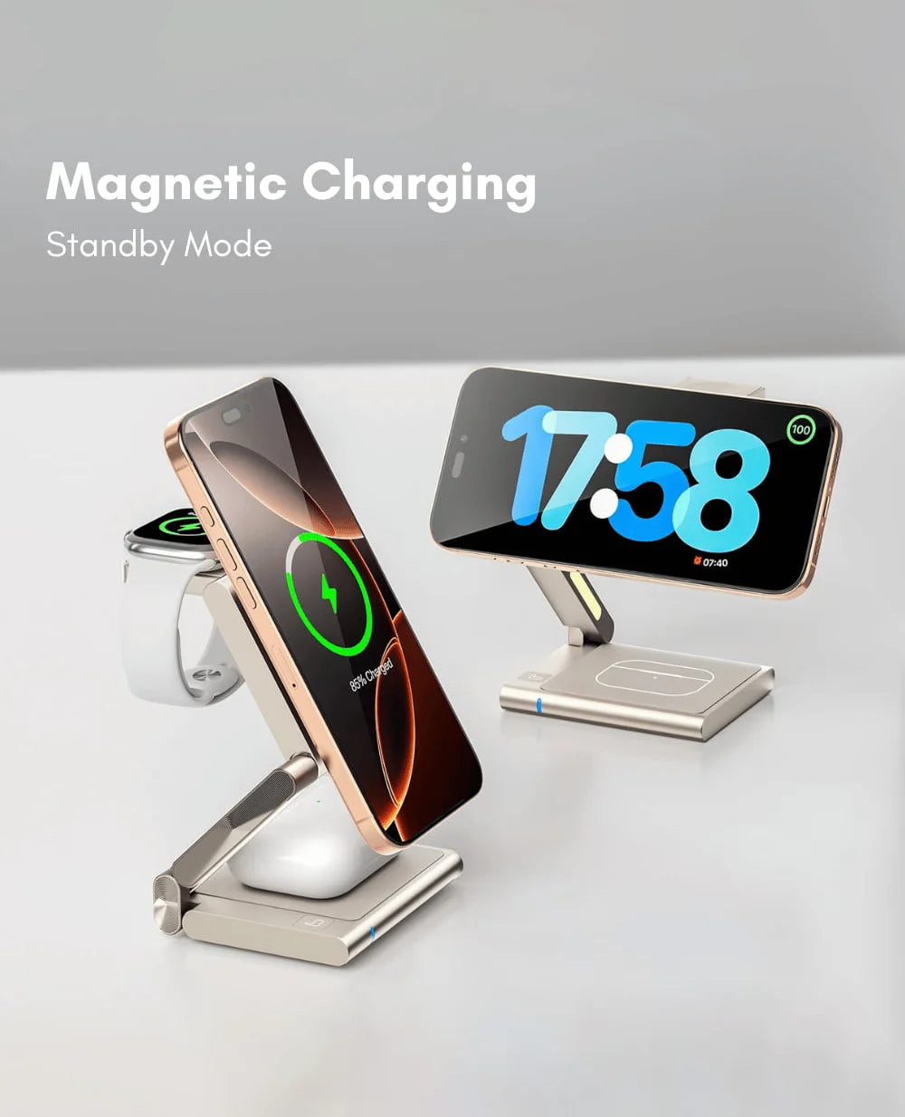4-In-1Foldable Qi2-Certified Magsafe-Compatible Wireless Charger ( Titanium Black )