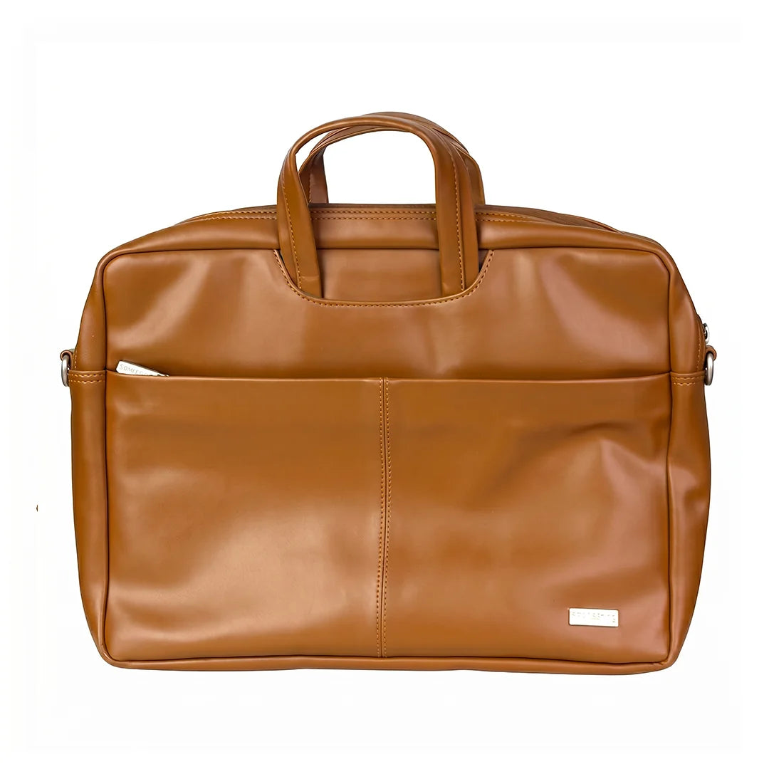 Spacething Helios Leather Laptop Bag With Free Tech Organiser Pouch | 13-14" Inches - Tan Brown