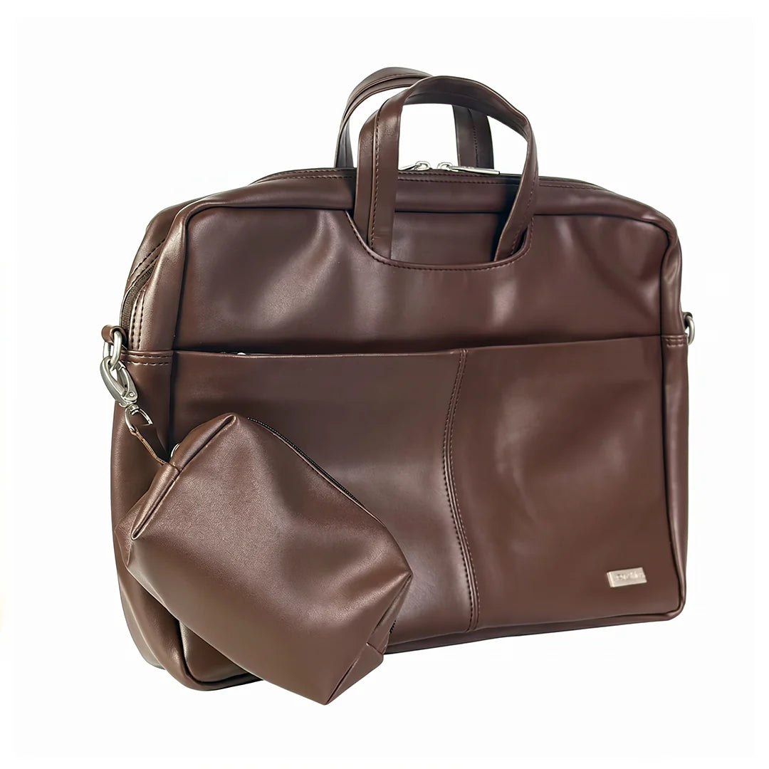 Spacething Helios Leather Laptop Bag With Free Tech Organiser Pouch | 13-14" Inches - Brown