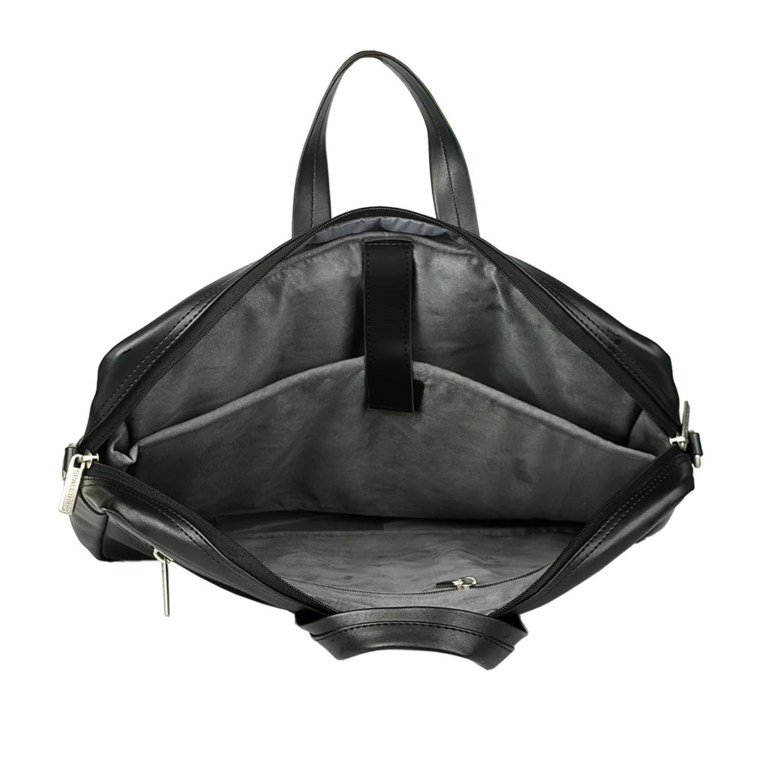 Spacething Helios Leather Laptop Bag With Free Tech Organiser Pouch | 15-16" Inches - Black