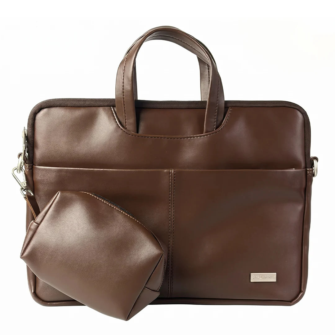 Spacething Helios Leather Laptop Bag With Free Tech Organiser Pouch | 13-14" Inches - Brown