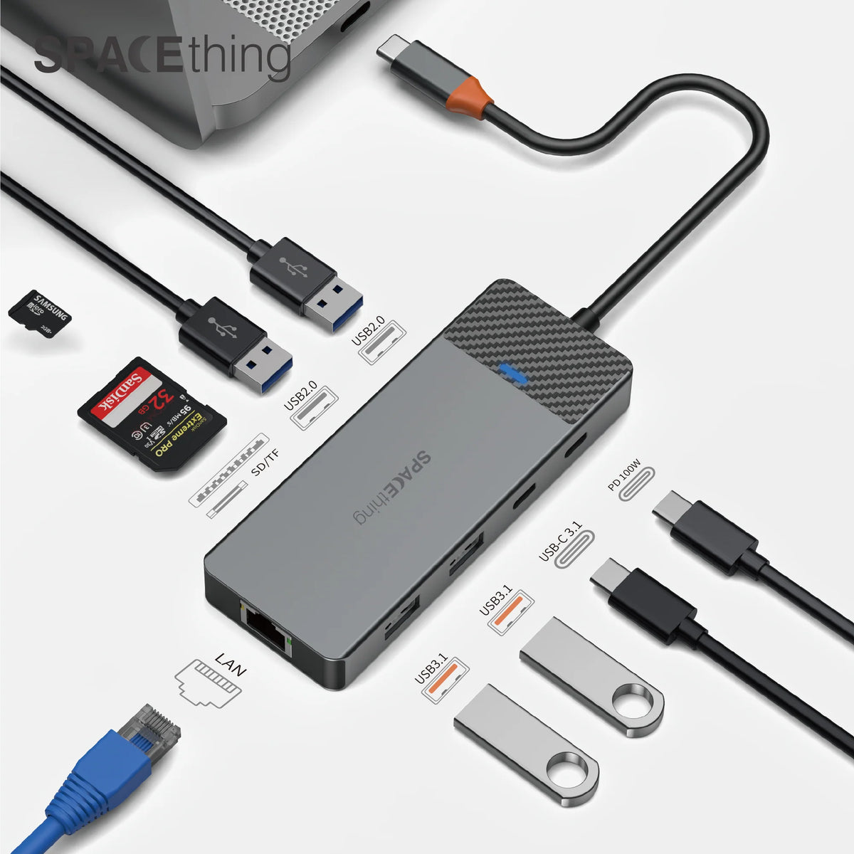 Spacething Linker 9-in-1 USB-C Hub – Grey