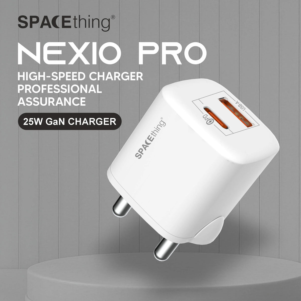 Spacething Nexio 25W GAN Dual Port Wall Charger ( 1C+1A ) - White