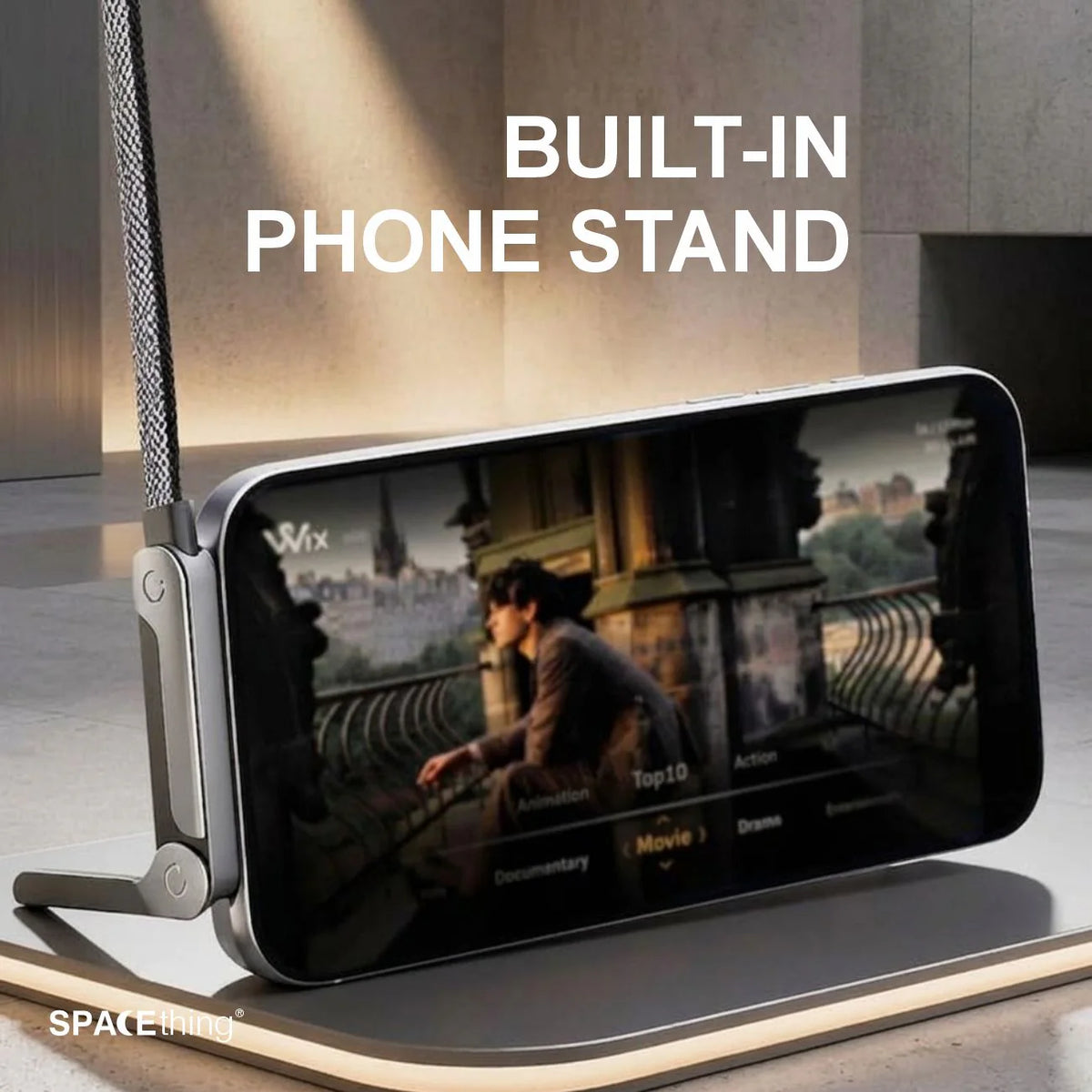 Spacething Titanlink Type c to c Cable With i phone Stand - Black
