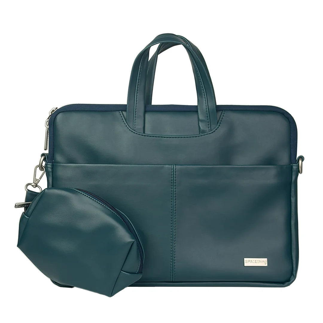 Spacething Helios Leather Laptop Bag With Free Tech Organiser Pouch | 13-14" Inches - Blue
