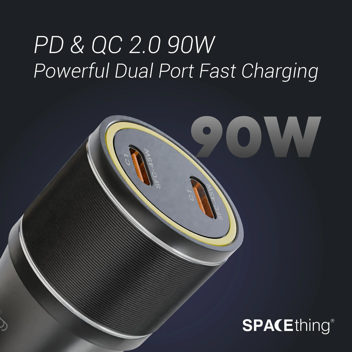 Spacething Orbis 90W Dual Type - C Car Charger - Black