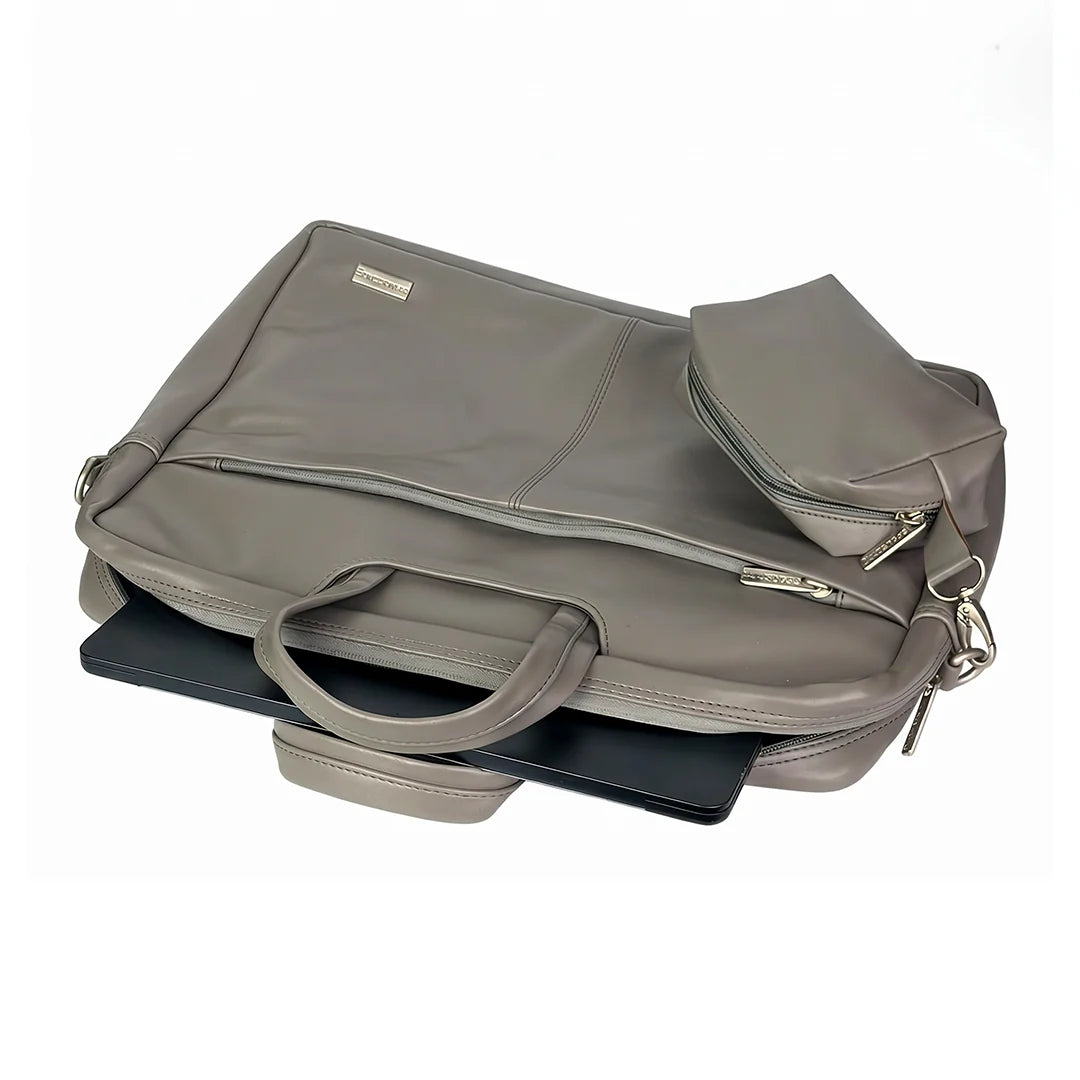 Spacething Helios Leather Laptop Bag With Free Tech Organiser Pouch | 13-14" Inches - Grey