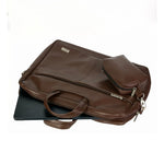 Spacething Helios Leather Laptop Bag With Free Tech Organiser Pouch | 13-14" Inches - Brown