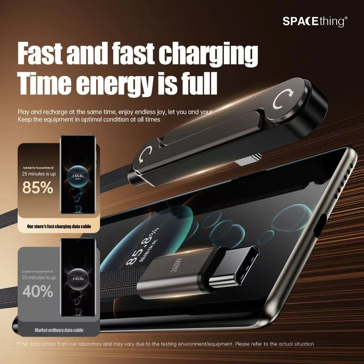 Spacething Titanlink Type c to c Cable With i phone Stand - Black
