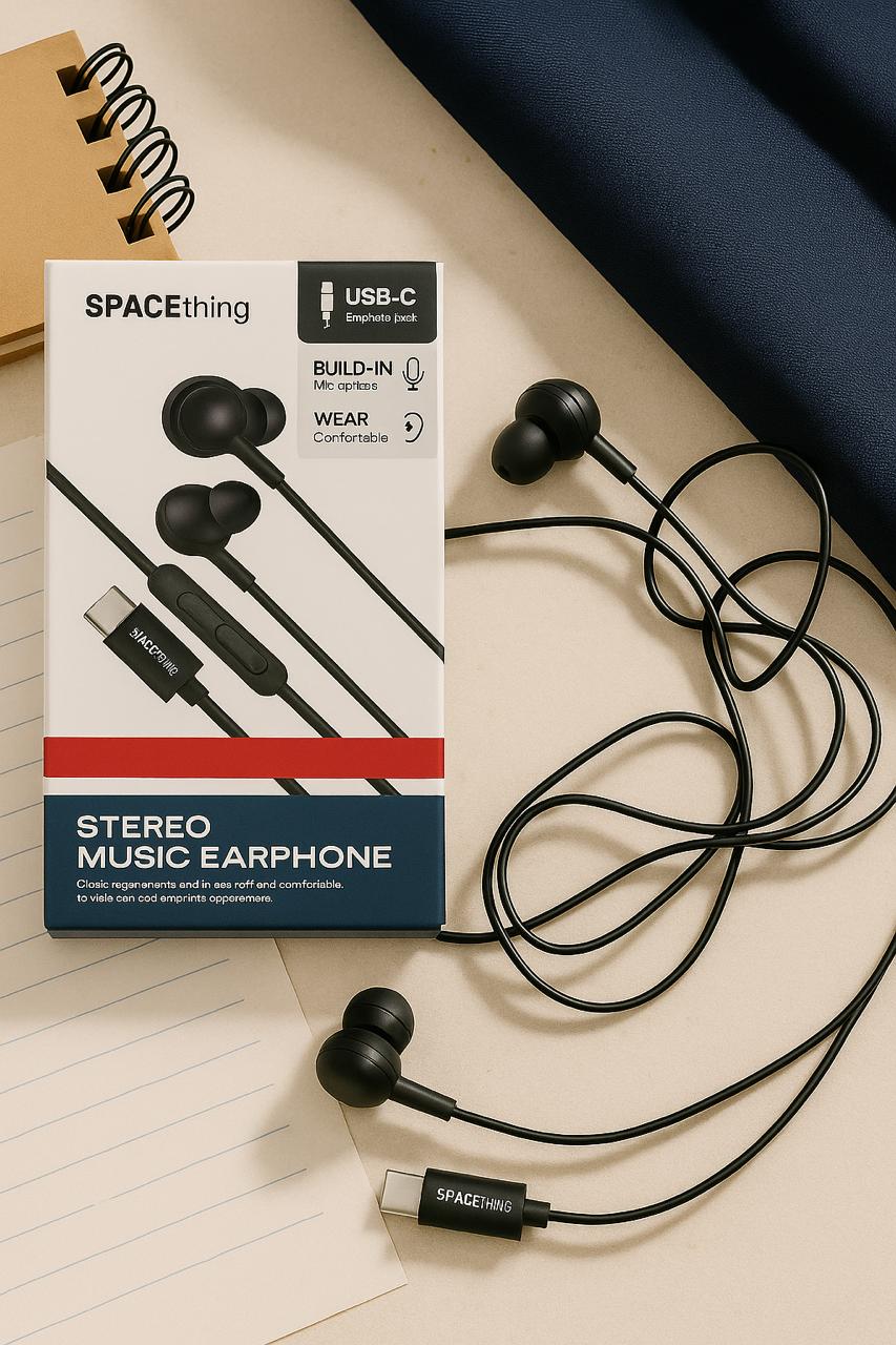 Spacething Wired Stereo Music Earphone (USB-C) – Black