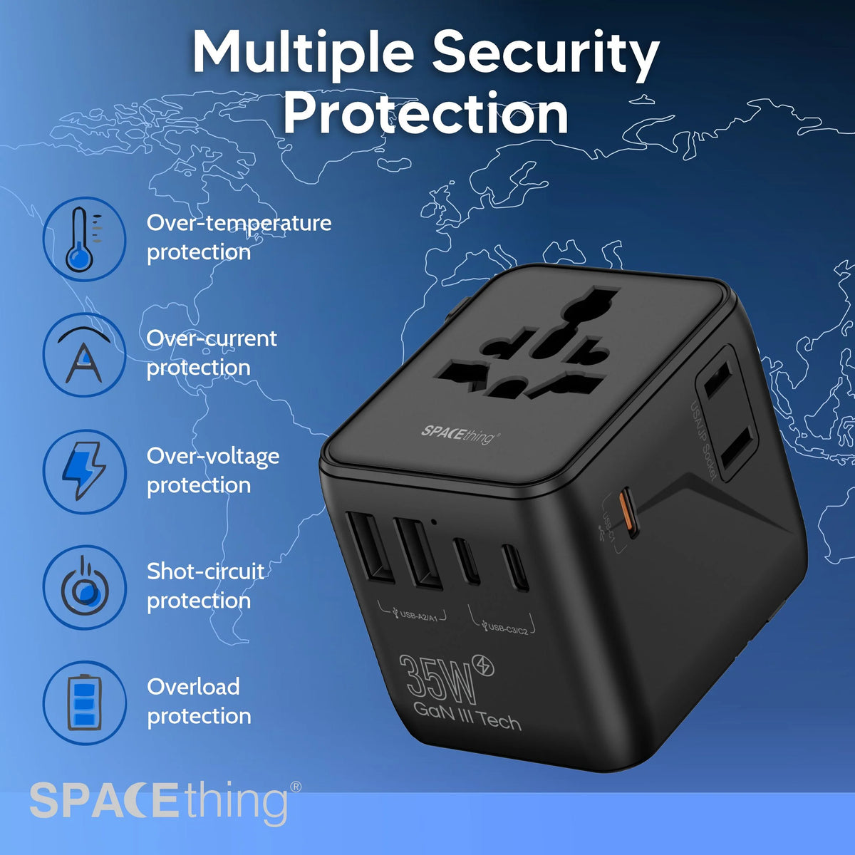 Spacething 35W GaN World Travel Charger (2C+2A) UK, EU, US, AUS