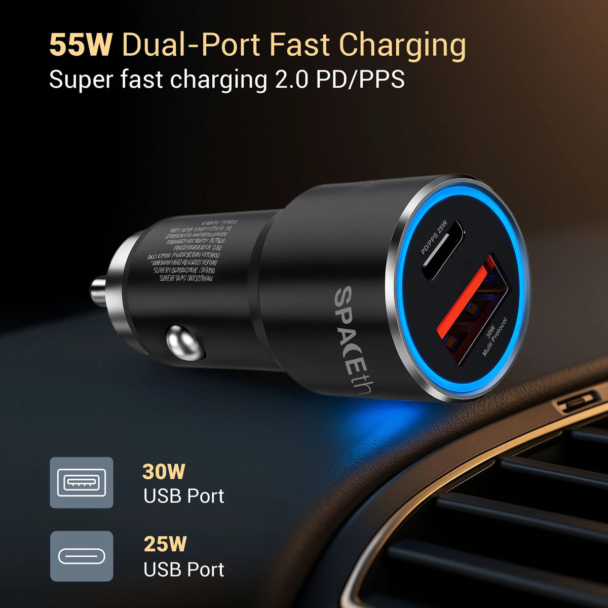 Spacething Speed Pro 55W Max Car Charger - Black