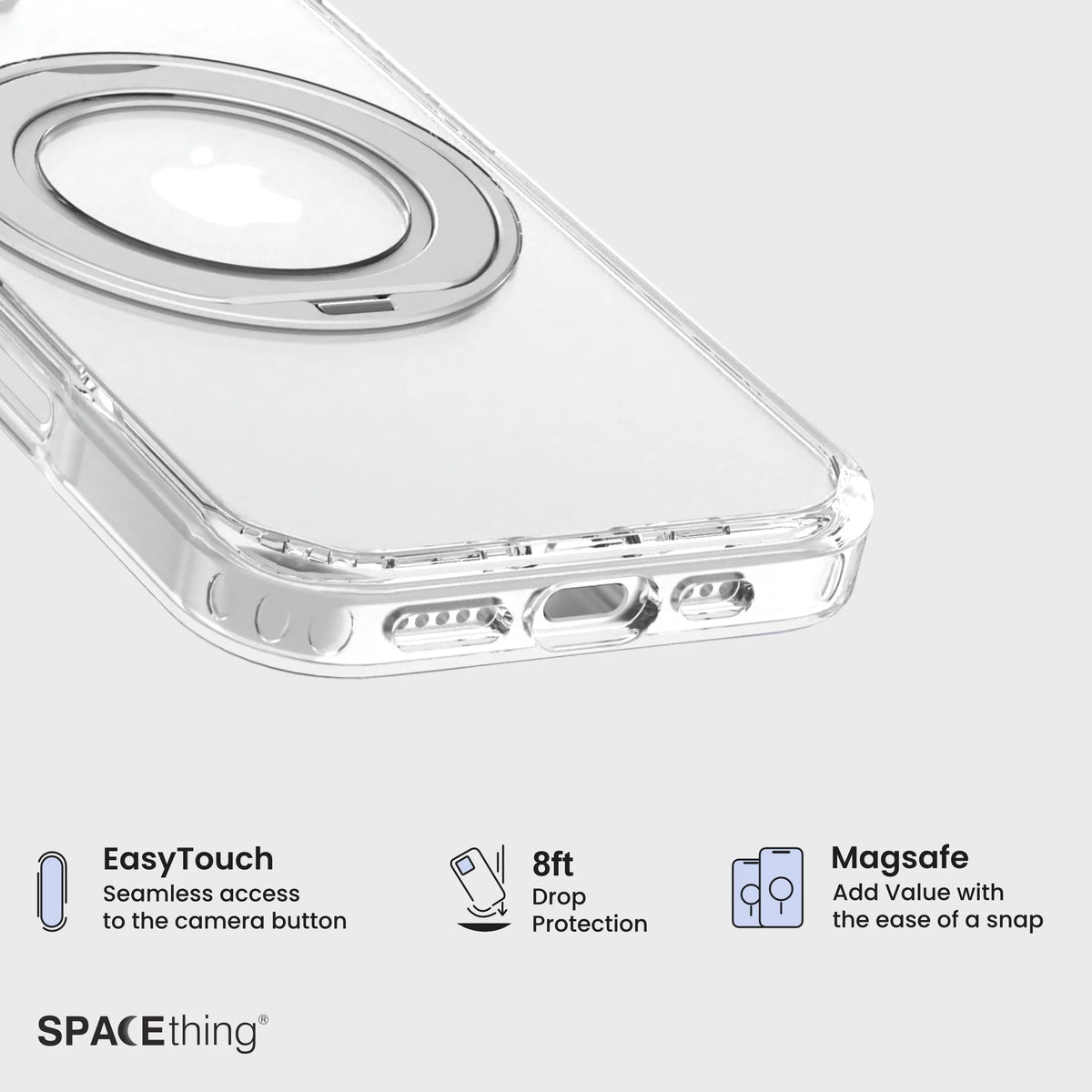 Spacething Marsix 360° Stand Case for iPhone 17 - Clear
