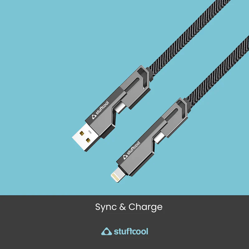 Quad Pro 4 in 1 Indestructible Cable 60W with lightning to type C, type C to C, lightning to USB A