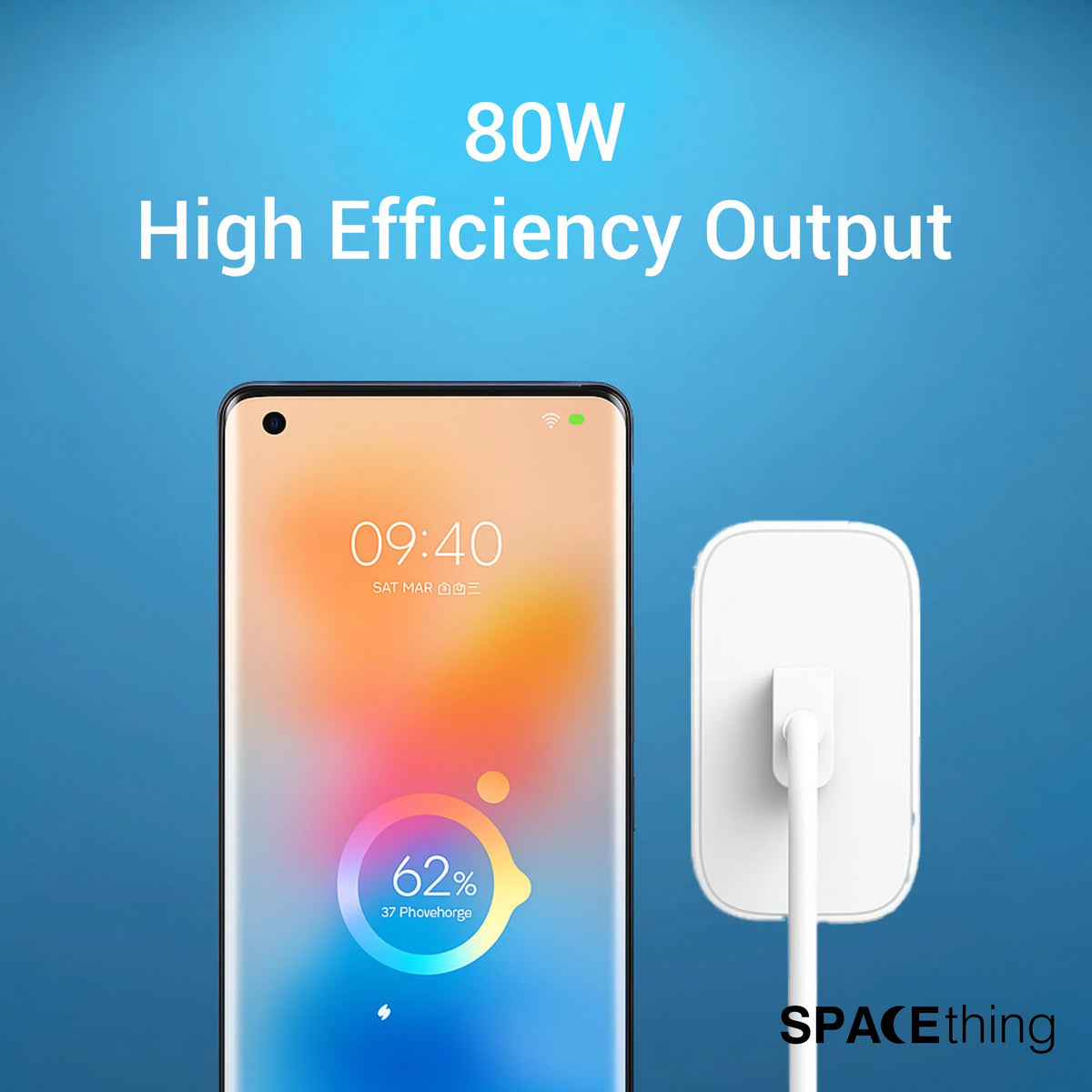 Spacething 80W Flash Plus Wall Charger With USB to C Cable - White