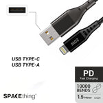 Spacething Flow 2 IN 1 Cable C TO C & C TO L 1.5 Mtr - Black