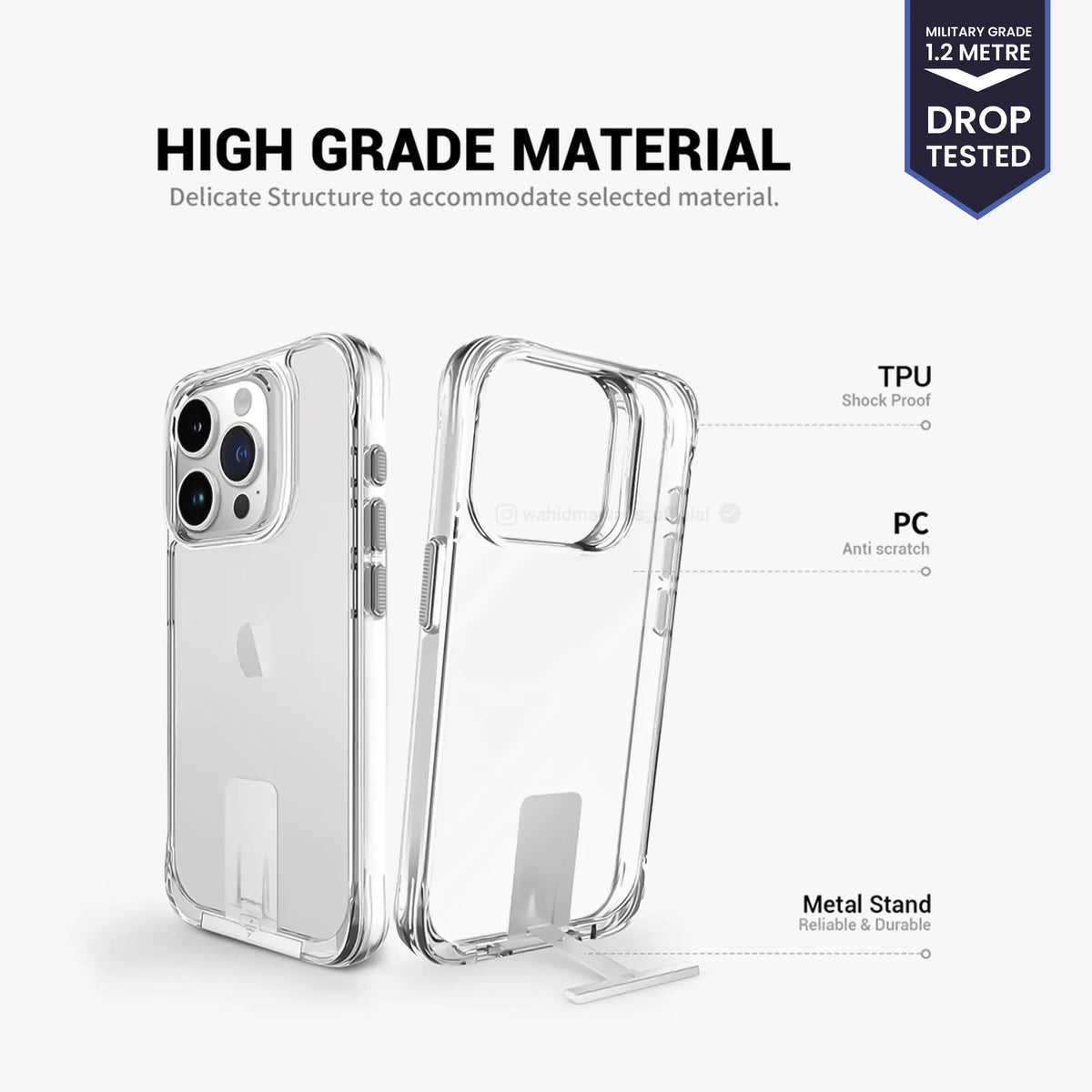 Premium Clear Case with Aluminium Stand iPhone 14 Pro