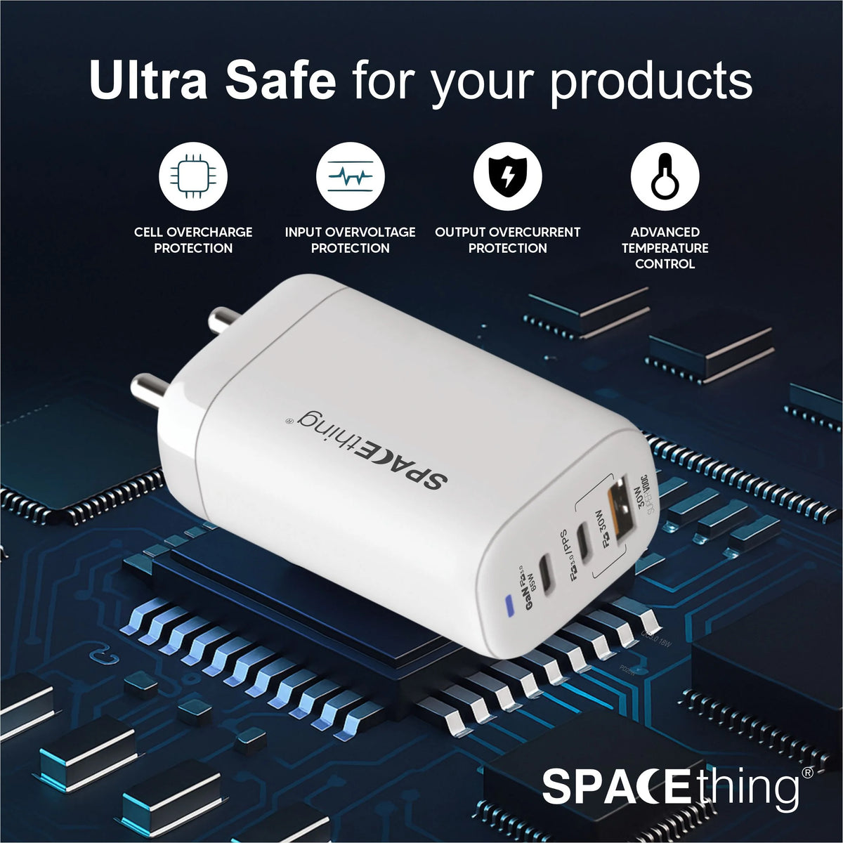 Spacething Omni Plus 95W GaN Charger PD&PPS 2-USB-C + 1-USB-A Ports Colour - White