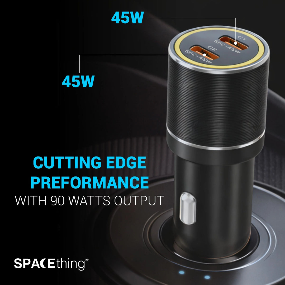 Spacething Orbis 90W Dual Type - C Car Charger - Black