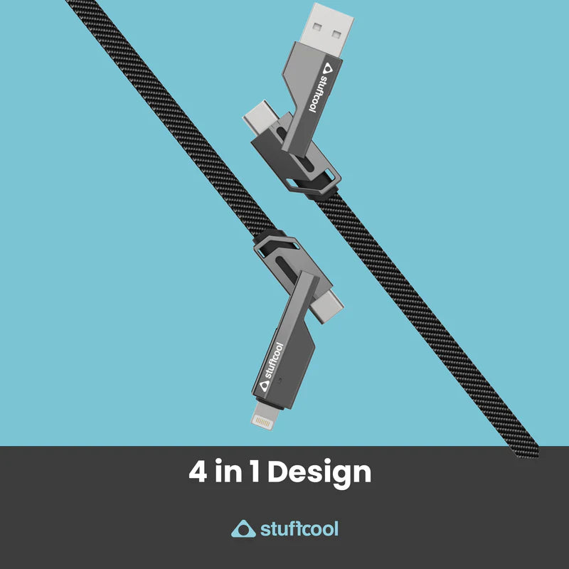 Quad Pro 4 in 1 Indestructible Cable 60W with lightning to type C, type C to C, lightning to USB A