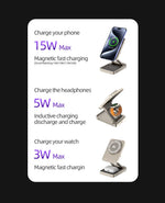 3-In-1Foldable Qi2-Certified Magsafe-Compatible Wireless Charger ( Titanium Grey )
