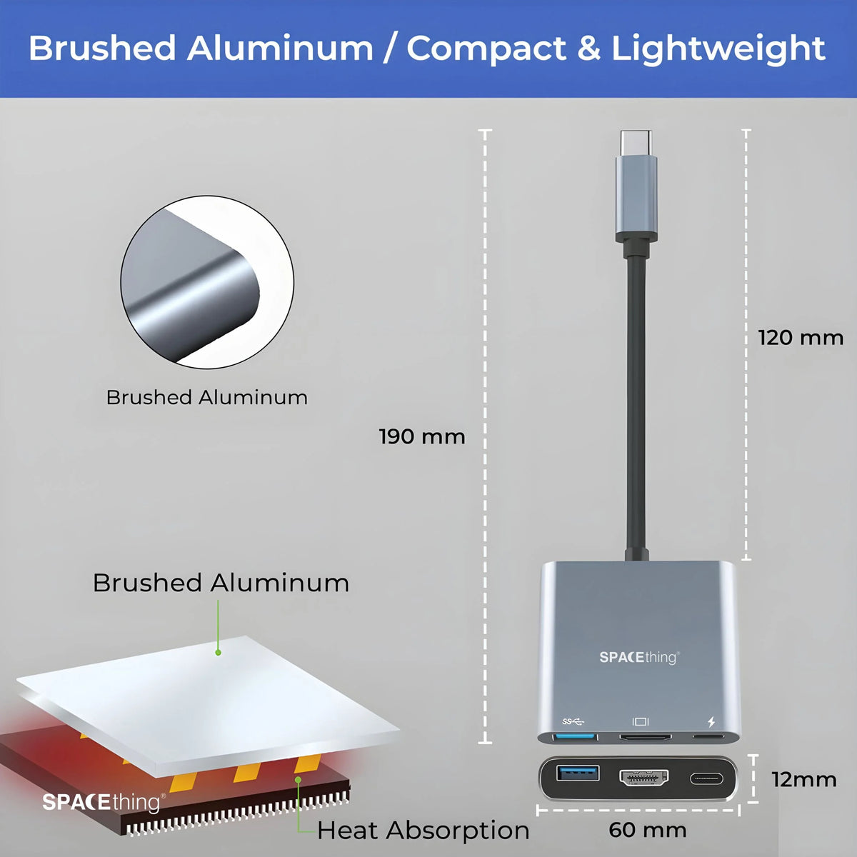 Spacething Linker 3-in-1 USB-C Hub - Grey