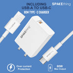Spacething 80W Flash Plus Wall Charger With USB to C Cable - White