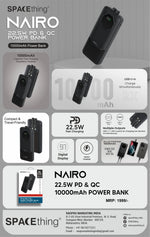Spacething Nairo 10000 MAH 3 IN 1 PD 22.5W Power Bank - Black