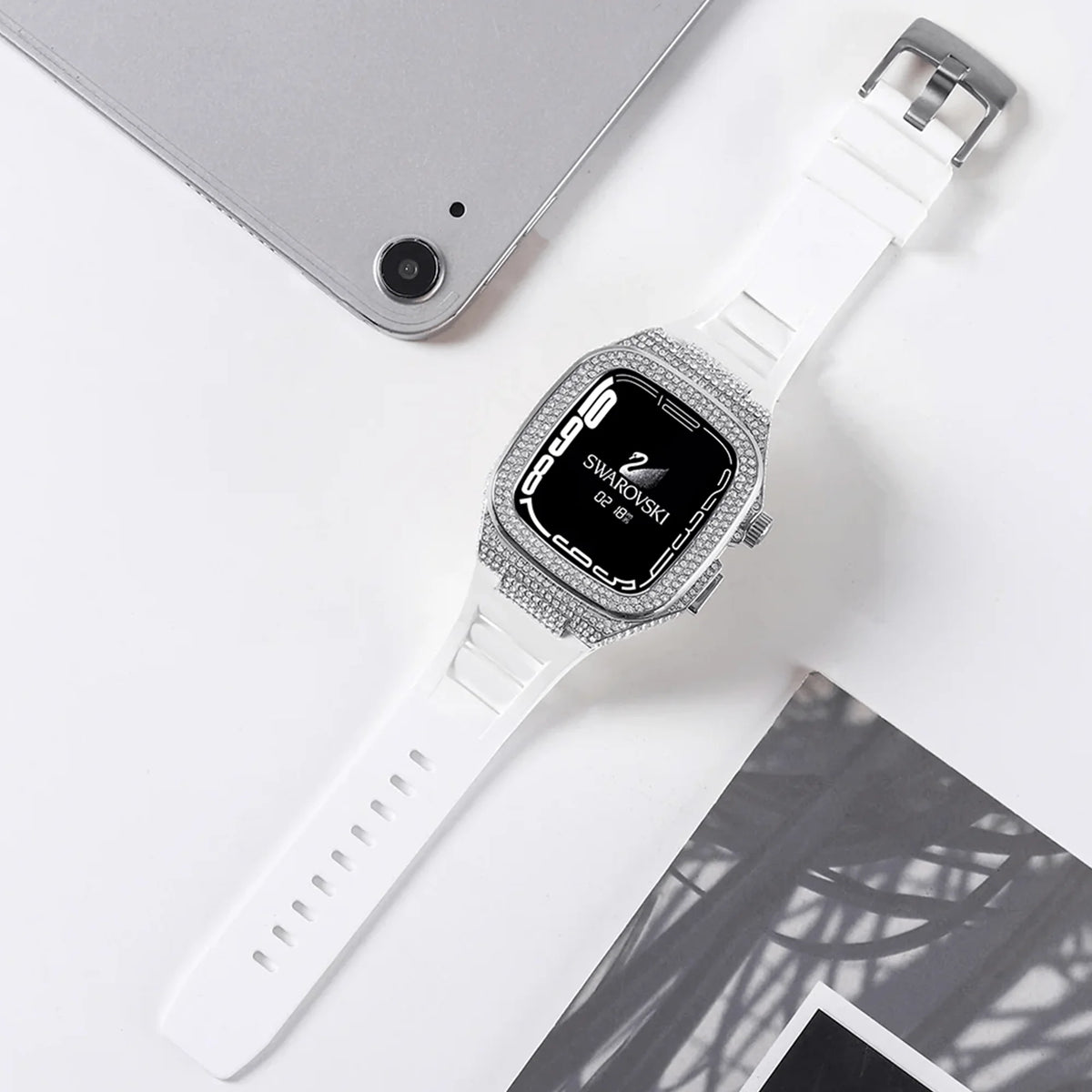44/45mm Luxury Bling Metal Watch Case Alloy - Silver