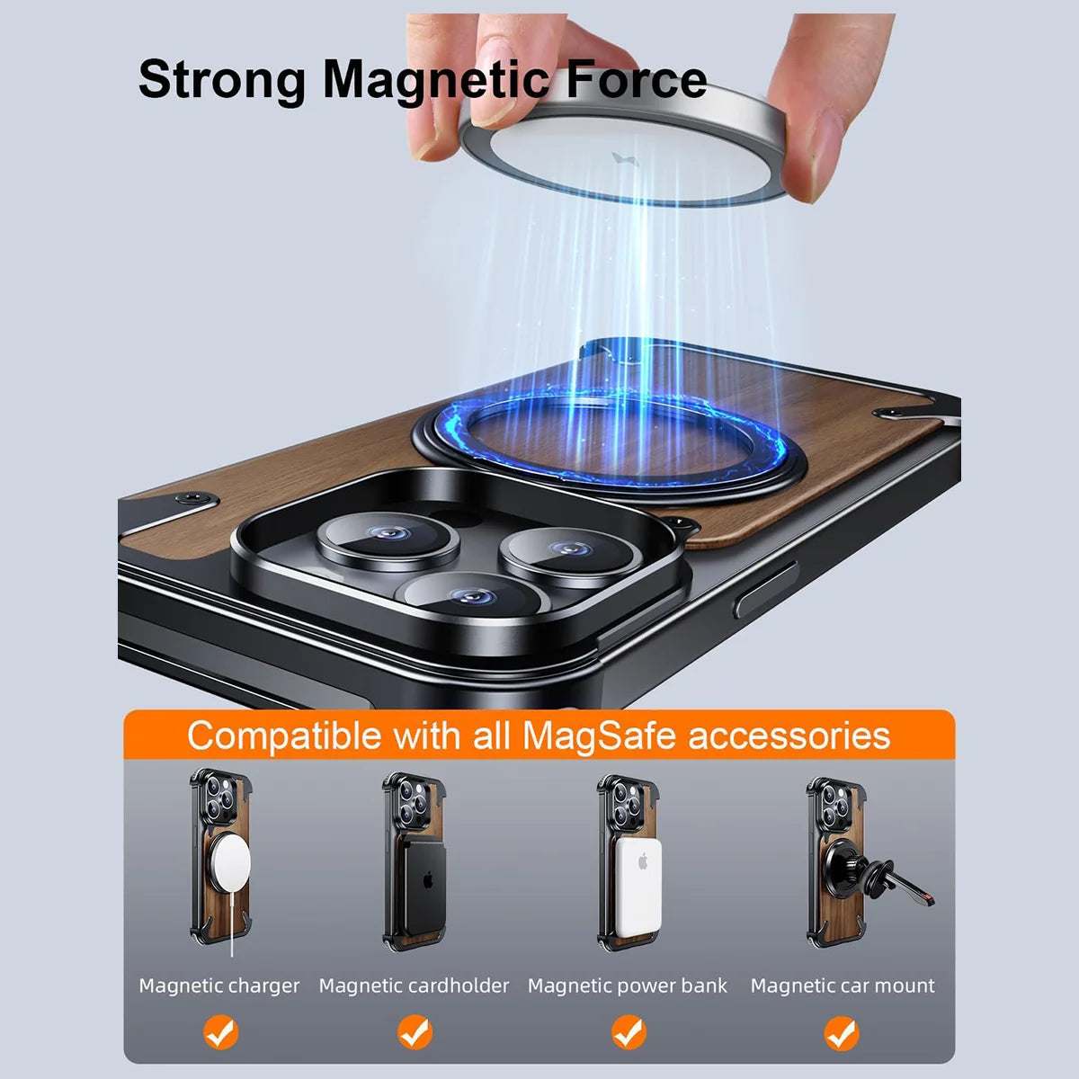 Wooden Frameless Armoured Case with Kickstand - Black
