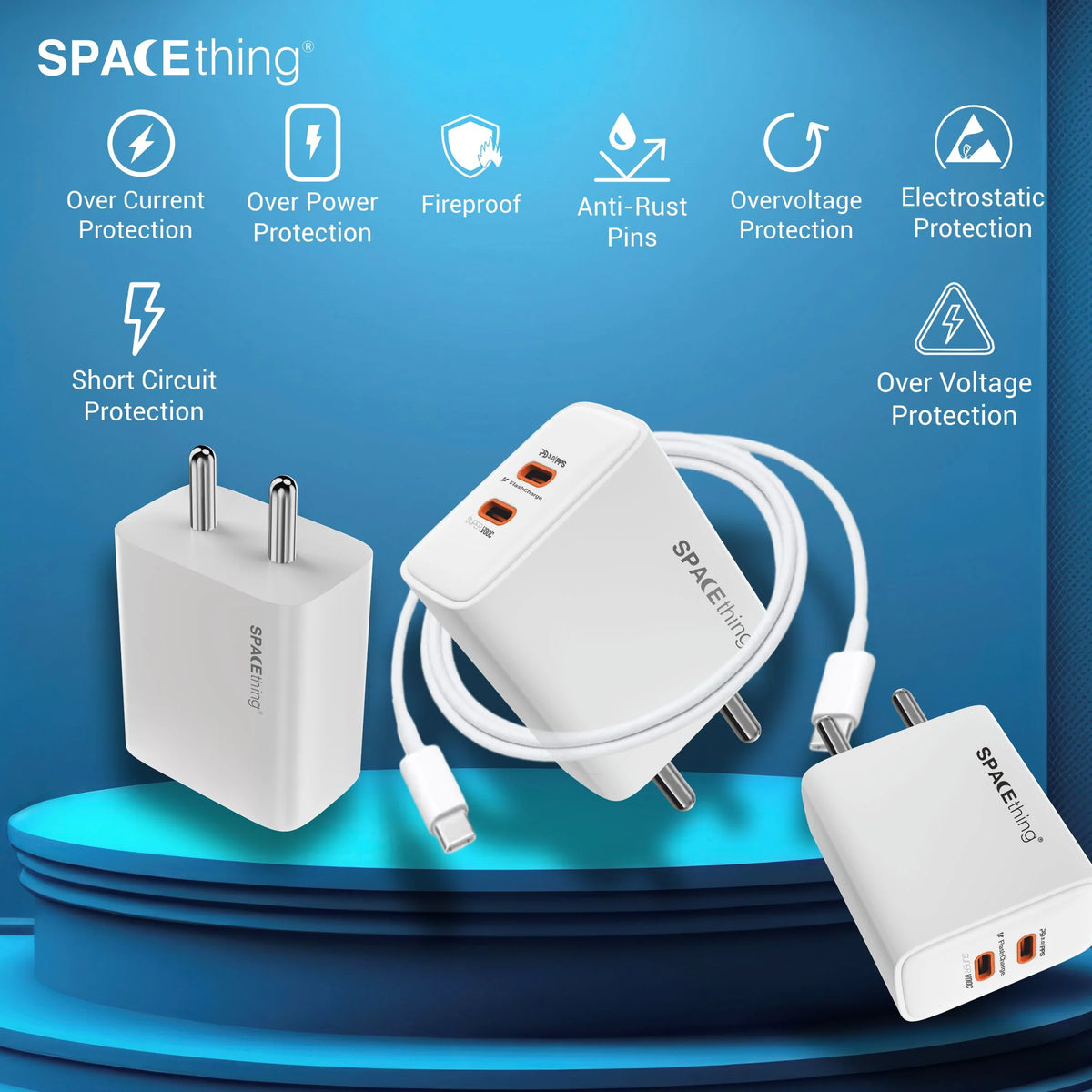 Spacething Cube Plus 90W MULTIPROTOCOL DUAL TYPE - C FAST CHARGER Colour - White
